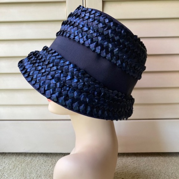 1950\'s Navy Blue Candy Straw Cloche Hat main image 9
